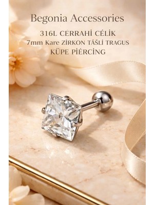 Begonia Accessories 316L Cerrahi Çelik Paslanmaz Kararmaz Alerji Yapmaz Zirkon Taşlı Figürlü Unisex Tragus Küpe Piercing