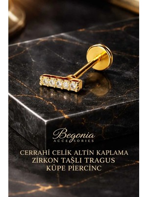 Begonia Accessories 316L Cerrahi Çelik Altın Kaplama Kararmaz Alerji Yapmaz Zirkon Taş Figür Unisex Tragus Küpe Piercing