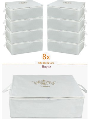 8'li Beyaz Baza Altı Düzenleyici Saklama Hurcu Seti