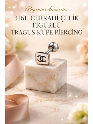 Begonia Accessories 316L Cerrahi Çelik Paslanmaz Kararmaz Alerji Yapmaz Zirkon Taşlı Figürlü Unisex Tragus Küpe Piercing