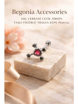 Begonia Accessories 316L Cerrahi Çelik Paslanmaz Kararmaz Alerji Yapmaz Zirkon Taşlı Figürlü Unisex Tragus Küpe Piercing