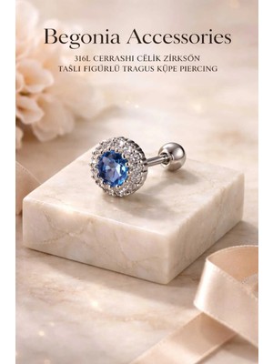 Begonia Accessories 316L Cerrahi Çelik Paslanmaz Kararmaz Alerji Yapmaz Zirkon Taşlı Figürlü Unisex Tragus Küpe Piercing