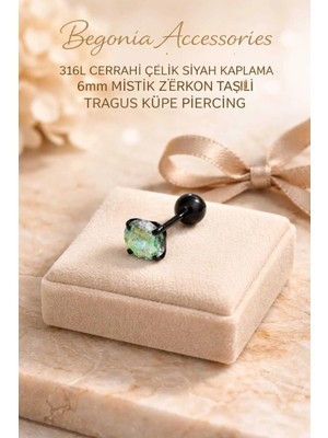 Begonia Accessories 316L Cerrahi Çelik Siyah Kaplama Alerji Yapmaz Zirkon Taş Figür Unisex Tragus Küpe Piercing