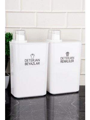 2'li Kendinden Ölçekli Deterjan Saklama Kabı Seti, Renkli ve Beyaz, 3000 ml