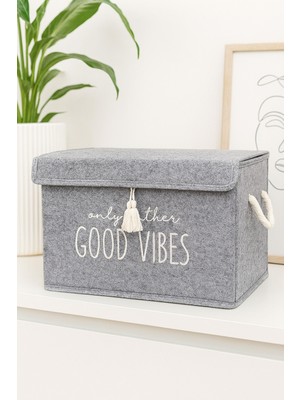 Gri Keçe Kapaklı Çok Amaçlı Mini Saklama Kutusu 35X24X24 cm