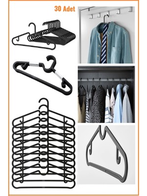 Ince Siyah Elbise ve Tişört Askısı, 40 Cm, 30 Adet, Şık ve Pratik Kullanım