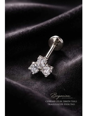 Begonia Accessories 316L Cerrahi Çelik Paslanmaz Kararmaz Alerji Yapmaz Zirkon Taşlı Figürlü Unisex Tragus Küpe Piercing
