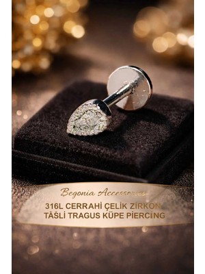 Begonia Accessories 316L Cerrahi Çelik Paslanmaz Kararmaz Alerji Yapmaz Zirkon Taşlı Figürlü Unisex Tragus Küpe Piercing
