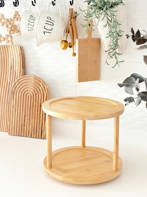 Çift Katlı Dönen Bambu Stand, Şık ve Kullanışlı Düzenleyici