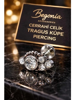 Begonia Accessories 316L Cerrahi Çelik Paslanmaz Kararmaz Alerji Yapmaz Zirkon Taşlı Figürlü Unisex Tragus Küpe Piercing
