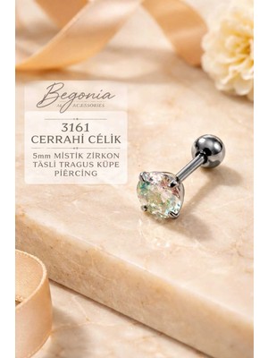 Begonia Accessories 316L Cerrahi Çelik Paslanmaz Kararmaz Alerji Yapmaz Zirkon Taşlı Figürlü Unisex Tragus Küpe Piercing