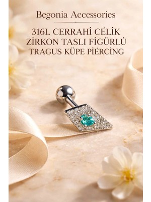 Begonia Accessories 316L Cerrahi Çelik Paslanmaz Kararmaz Alerji Yapmaz Zirkon Taşlı Figürlü Unisex Tragus Küpe Piercing