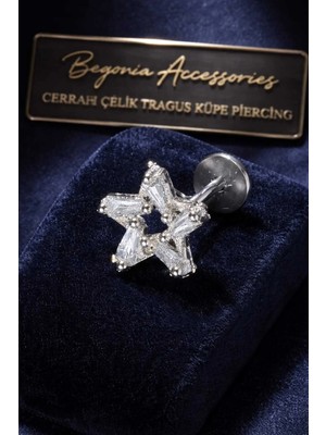 Begonia Accessories 316L Cerrahi Çelik Paslanmaz Kararmaz Alerji Yapmaz Zirkon Taşlı Figürlü Unisex Tragus Küpe Piercing