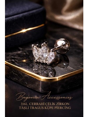 Begonia Accessories 316L Cerrahi Çelik Paslanmaz Kararmaz Alerji Yapmaz Zirkon Taşlı Figürlü Unisex Tragus Küpe Piercing