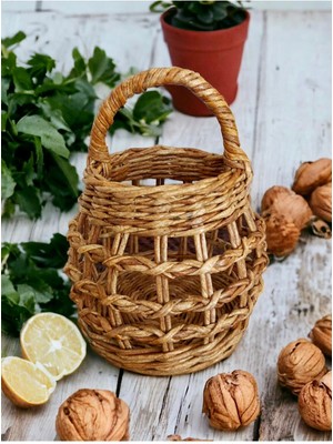 El Yapımı Hasır Rattan Bambu Çok Amaçlı Kapaklı Sepet 20 cm