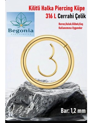 Begonia Accessories Antialerjik 316L Cerrahi Çelik Paslanmaz Kararmaz Kilitli Halka Kıkırdak Tragus Helix Piercing 1ADET