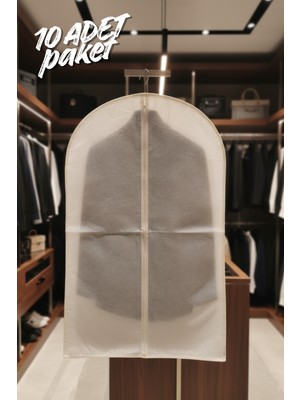 Krem Takım Elbise Kılıfı, Fermuarlı, Askı Çıkışlı, 60X100CM, 10 Adet