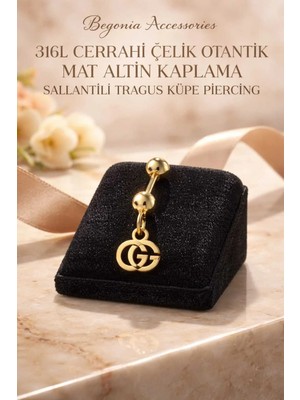 Begonia Accessories 316L Cerrahi Çelik Altın Kaplama Kararmaz Alerji Yapmaz Zirkon Taş Figür Unisex Tragus Küpe Piercing