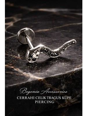 Begonia Accessories 316L Cerrahi Çelik Paslanmaz Kararmaz Alerji Yapmaz Zirkon Taşlı Figürlü Unisex Tragus Küpe Piercing