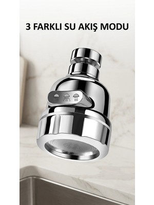 Kaia Life Döner Başlıklı Su Tasarruflu Krom Musluk Ucu 3 Fonksiyonlu Lavabo Aparatı