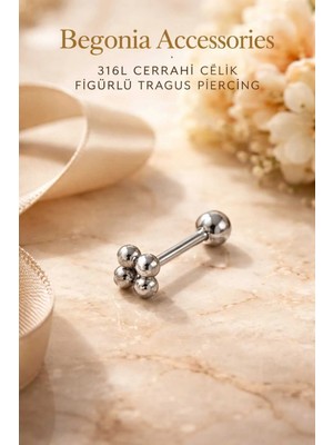 Begonia Accessories 316L Cerrahi Çelik Paslanmaz Kararmaz Alerji Yapmaz Zirkon Taşlı Figürlü Unisex Tragus Küpe Piercing