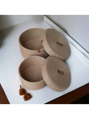 El Yapımı Hasır Dekoratif Sepet Takımı, Kapaklı 2'li Set