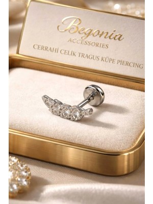 Begonia Accessories 316L Cerrahi Çelik Paslanmaz Kararmaz Alerji Yapmaz Zirkon Taşlı Figürlü Unisex Tragus Küpe Piercing