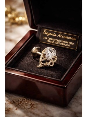 Begonia Accessories 316L Cerrahi Çelik Paslanmaz Kararmaz Alerji Yapmaz Zirkon Taşlı Figürlü Unisex Tragus Küpe Piercing