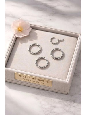 Begonia Accessories 316L Cerrahi Çelik Antialerjik Kıkırdak Tragus Helix Piercing 3 Adet Kilitli Halka Set