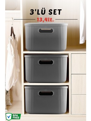 Çok Amaçlı 3'lü Dekoratif Depolama Kutusu Seti, 13.4l