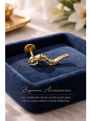 Begonia Accessories 316L Cerrahi Çelik Altın Kaplama Kararmaz Alerji Yapmaz Zirkon Taş Figür Unisex Tragus Küpe Piercing