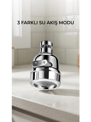 Kaia Life Döner Fonksiyonlu Krom Su Tasarruflu Musluk Başlığı Mutfak Evye Banyo Aparatı