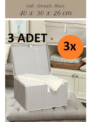 3’lü Çok Amaç Kutu Hurç ve Çamaşır Sepeti Seti, Organizer 40X30X26