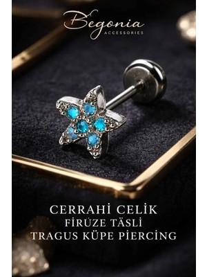 Begonia Accessories 316L Cerrahi Çelik Paslanmaz Kararmaz Alerji Yapmaz Zirkon Taşlı Figürlü Unisex Tragus Küpe Piercing