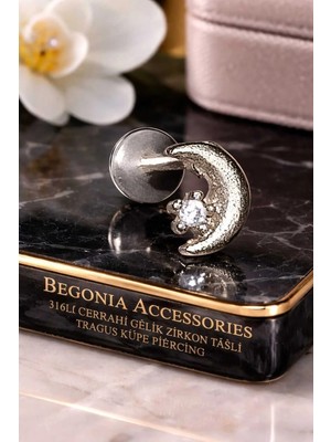 Begonia Accessories 316L Cerrahi Çelik Paslanmaz Kararmaz Alerji Yapmaz Zirkon Taşlı Figürlü Unisex Tragus Küpe Piercing