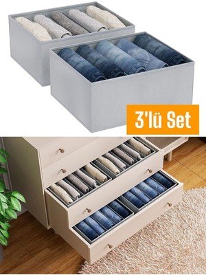 3'lü 5 Bölmeli Katlanabilir Giyim Saklama Kutusu 26X36X17 cm