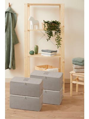 4'lü Orta Boy Gri Baza Altı Organizer Set, Çeyiz Kazak Hurçleri