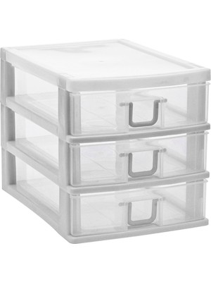 3 Gözlü Plastik Çekmeceli Takı ve Evrak Organizer, Pratik ve Şık Tasarım