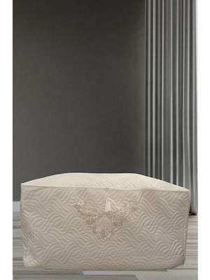 Krem Renk Yorgan Hurcu Battal Boy Incili Püsküllü Fransız Hilal Kumaş 50X100