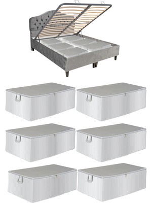 6 Adet Gri Çizgili Baza Altı, Şık ve Kullanışlı Yatak Altı Örtüsü