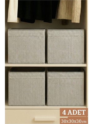 4’lü Gri Çizgili Çok Amaçlı Katlanabilir Saklama Kutusu 30X30X30 cm