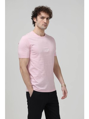 Erkek Bisiklet Yaka Kare John Baskılı %100 Pamuklu T-Shirt Pembe - 26Y 2020-2