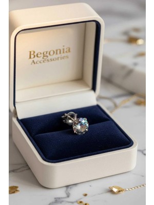 Begonia Accessories 925 Ayar Gümüş , Mistik Topaz Tek Taş Unısex 1 Adet Küpe Çift Değil
