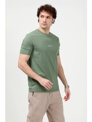 Erkek Bisiklet Yaka Notfind Baskılı %100 Pamuklu T-Shirt Yeşil - 26Y 2020-3