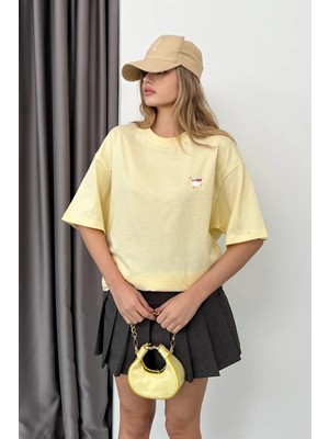Giysa Kadın Ördek Nakışlı %100 Pamuklu T-Shirt Sarı - 26Y 26506