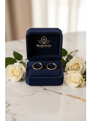 Begonia ACCESSORIES925 Ayar Gümüş Unisex 1 Çift Gold Halka Küpe Set