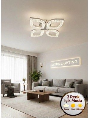 Yonca Model Gümüş 4"lü Ledli 3 Renk Modu Kristal Salon Mutfak Yatak Çocuk Odası Avize