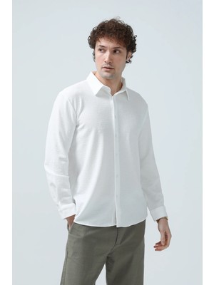 Erkek Uzun Kollu Düğmeli Dokulu Gömlek Beyaz - 26Y 30000