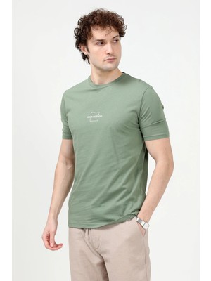 Erkek Bisiklet Yaka Kare John Baskılı %100 Pamuklu T-Shirt Yeşil - 26Y 2020-2