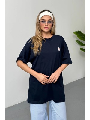 Giysa Kadın Ördek Nakışlı %100 Pamuklu T-Shirt Lacivert - 26Y 26506